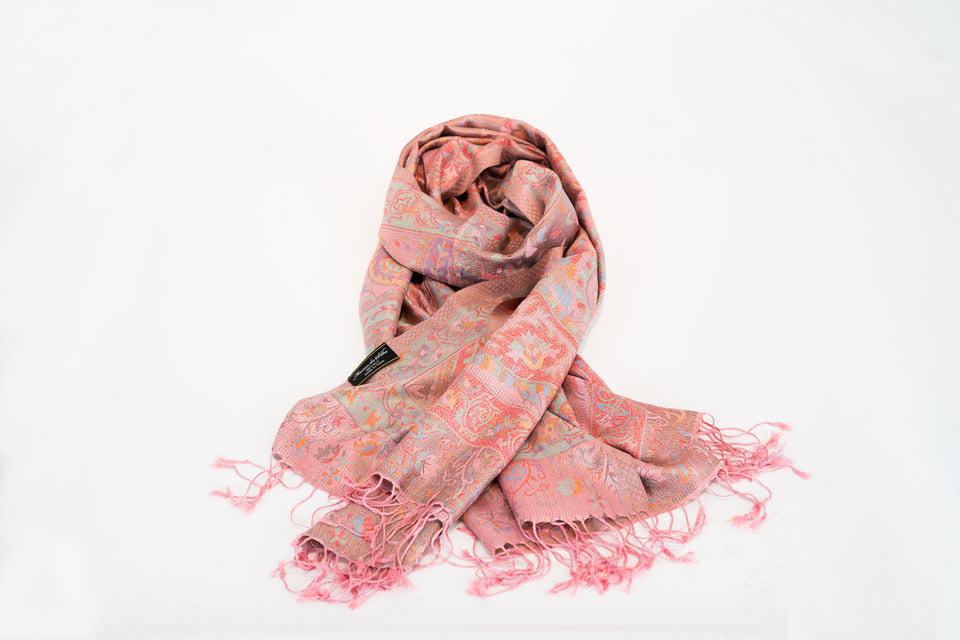 WOMEN'S MULBERRY SILK PINK PAISLEY PRINT SCARF OR SHAWL